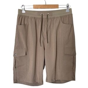 MoFiz Mens Cargo Shorts Medium Taupe Elastic Waist Drawstring Stretch